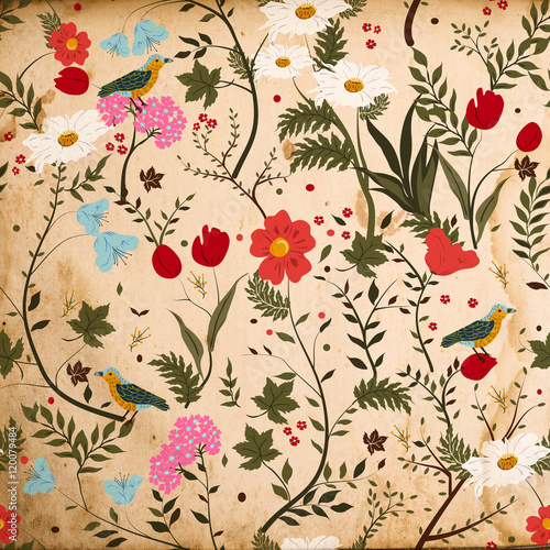 Antique Floral Vintage Wallpaper for Background