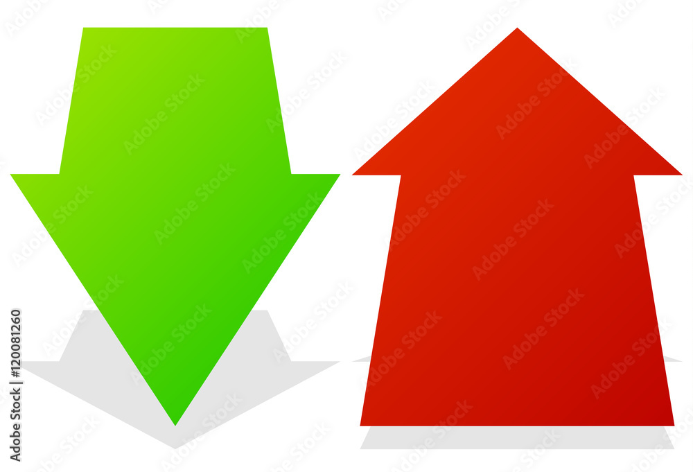 Set of 3d up down arrows in perspective. Green, red arrows. Stock ...