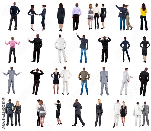 collection "Back view of business people". Rear view people collection. backside view of person. Isolated over white background. couples, teams, and people engaged in office work alone