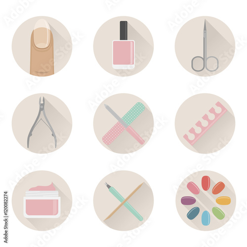 vector flat manicure nails and tools