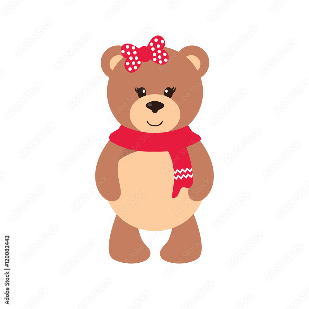 cartoon winter bear with a scarf and bow on a white background cartoon winter bear with a scarf and bow on a white background