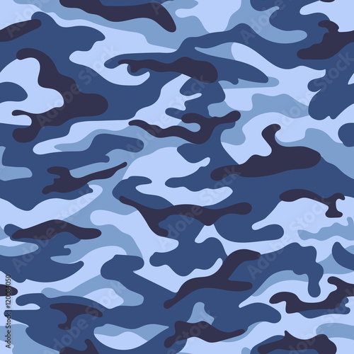 Military camouflage seamless pattern, blue color. Vector illustration photo