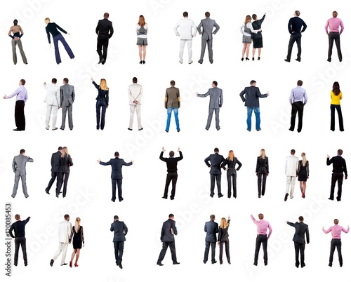 collection "Back view of business people". Rear view people collection. backside view of person. Isolated over white background. people in formal clothes do all sorts of things