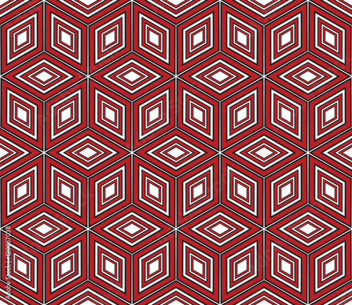 vector illustration three-dimensional of a cube. Seamless texture. red and black color