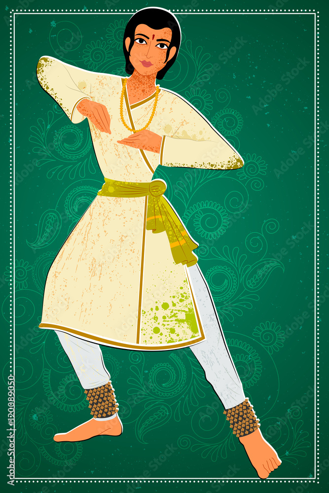 Man performing Kathak classical dance of Northern India Stock Vector ...