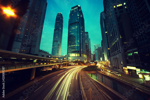 Photography traffic in Hong Kong at sunset time