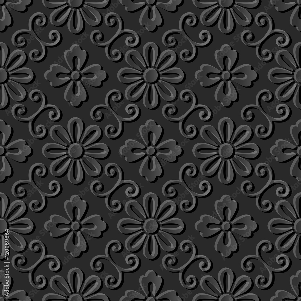 Fototapeta premium Dark 3D paper art 599 spiral vine round flower 