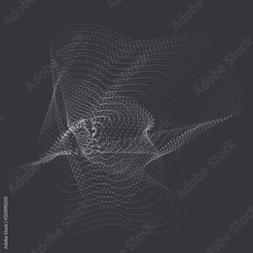 Abstract vector destroyed mesh spheres. Sphere breaking apart into points. Futuristic technology style. Flying point debrises. Monochrome. Elegant background for business presentations. eps10 photo