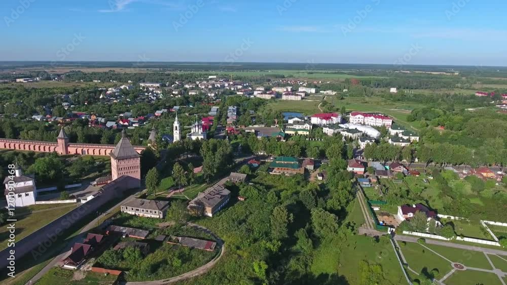 Aerial panoramic view 360 degrees on Monastery of Saint Euthymius and Pokrovsky in the ancient town Suzdal, Golden ring, Russia, 4k
Aerial panoramic view 360 degrees on Monastery of Saint Euthymius and Pokrovsky in the ancient town Suzdal, Golden ring, Russia, 4k