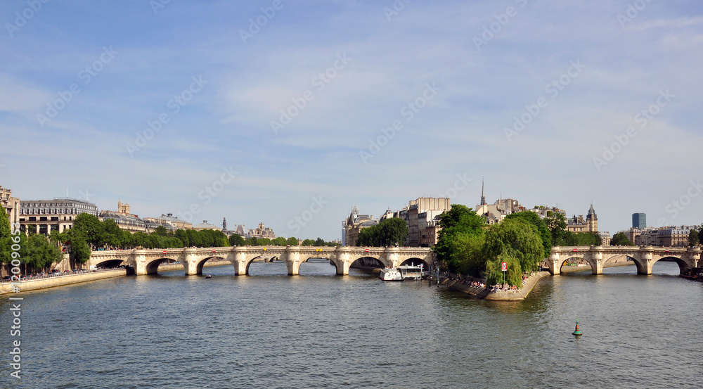 View of the bridge in city centre of Paris