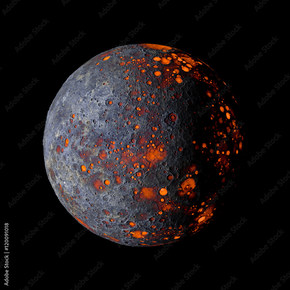 Fototapeta premium Alien hot planet on black background 3d rendering.