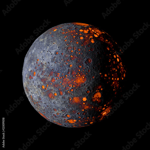 Fototapeta Naklejka Na Ścianę i Meble -  Alien hot planet on black background 3d rendering.