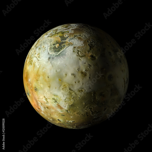 Fototapeta Naklejka Na Ścianę i Meble -  Io Solar system planet on black background 3d rendering. Elements of this image furnished by NASA
