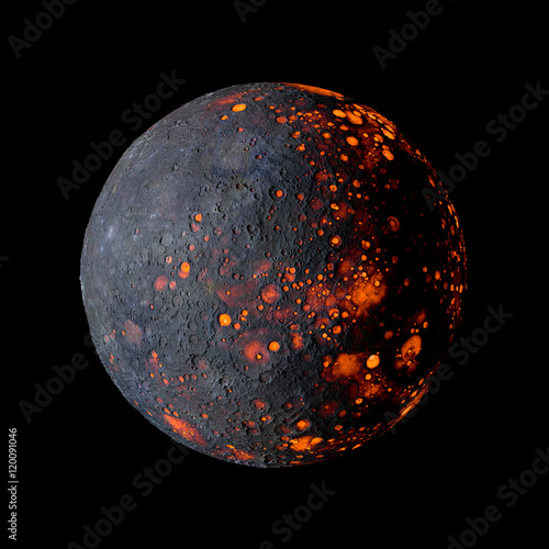 Fototapeta Naklejka Na Ścianę i Meble -  Alien hot planet on black background 3d rendering.