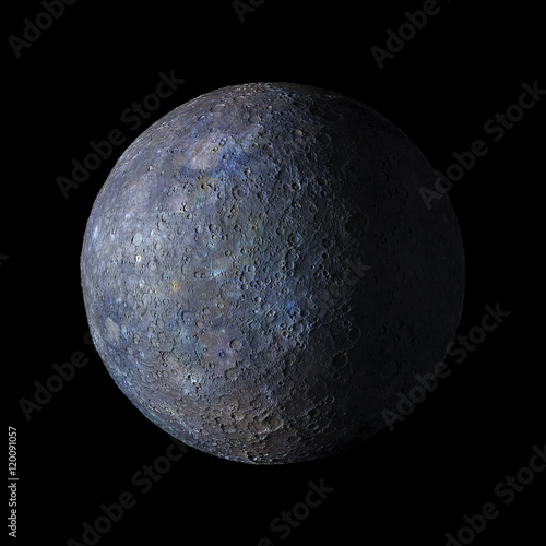 Fototapeta Naklejka Na Ścianę i Meble -  Mercury Solar system planet on black background 3d rendering. Elements of this image furnished by NASA