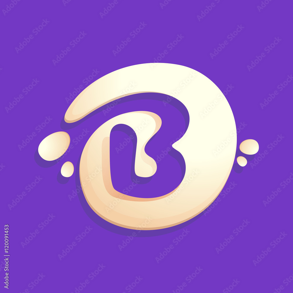Fototapeta premium Letter B logo in milk, yogurt or cream splashes.