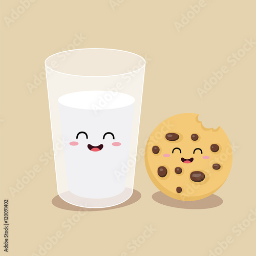 Vector cartoons of comic characters glass of milk and cookies. Friends forever. Breakfast
