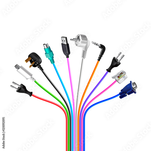 Bundle from plug wire cables isolated on white background