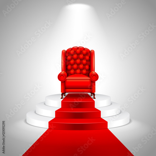 Royal armchair on stairs with red carpet