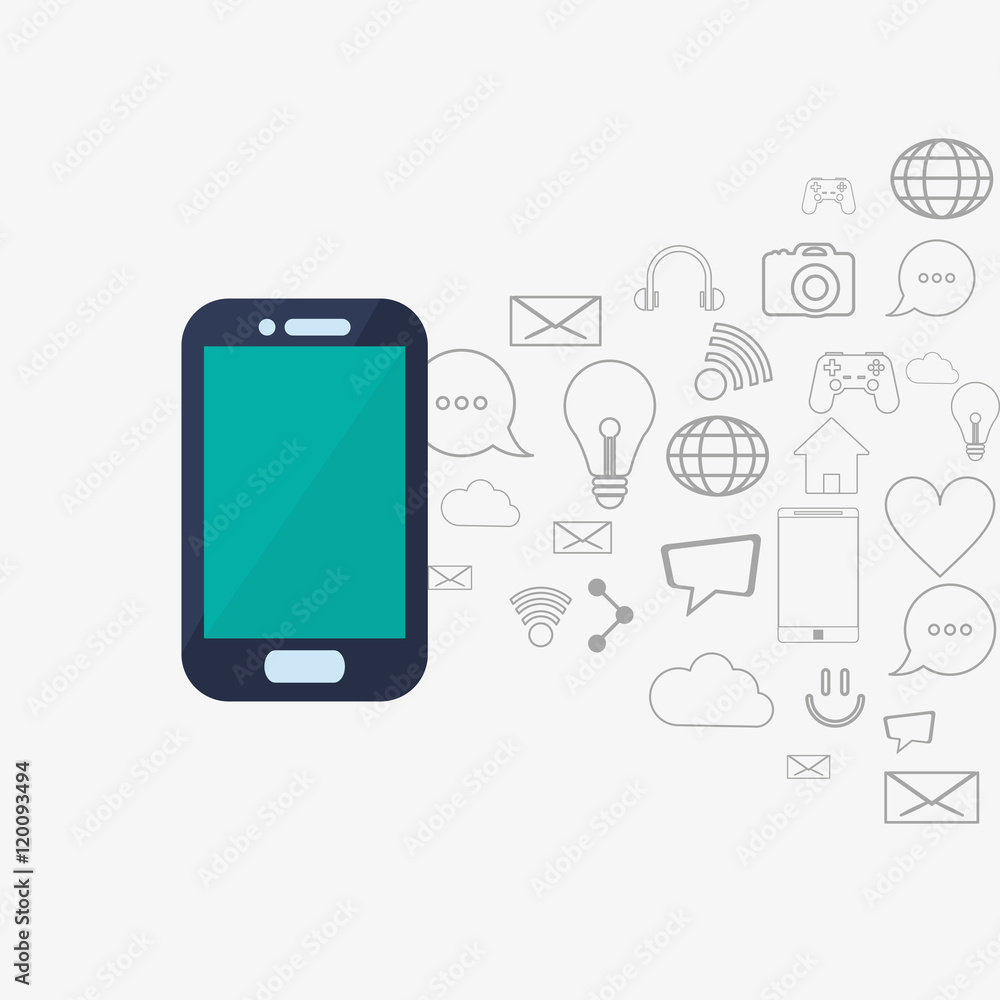 flat design cellphone surrounded by app icons vector illustration flat design cellphone surrounded by app icons vector illustration