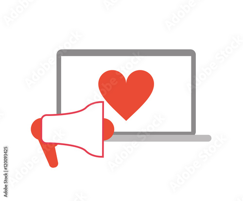 flat design laptop with cartoon heart and megaphone telecommunication related icons vector illustraiton 