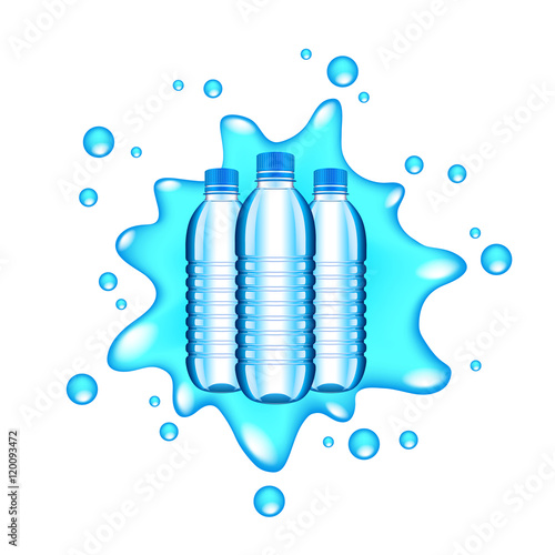 Water splash and plastic water bottles isolated vector