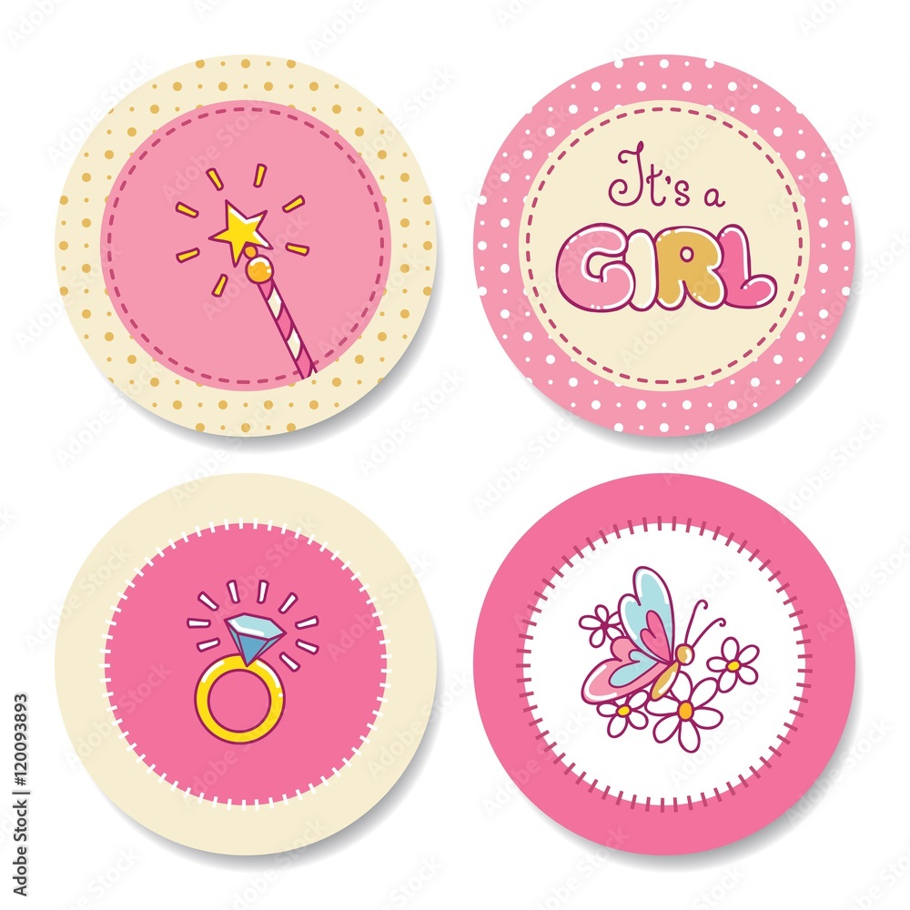 Set of colorful stickers for girl's birthday