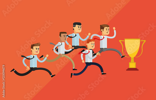 flat design businessmen competing for trophy icon vector illustration