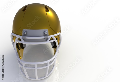 Golden american football helmet isolated on white background, 3D rendering