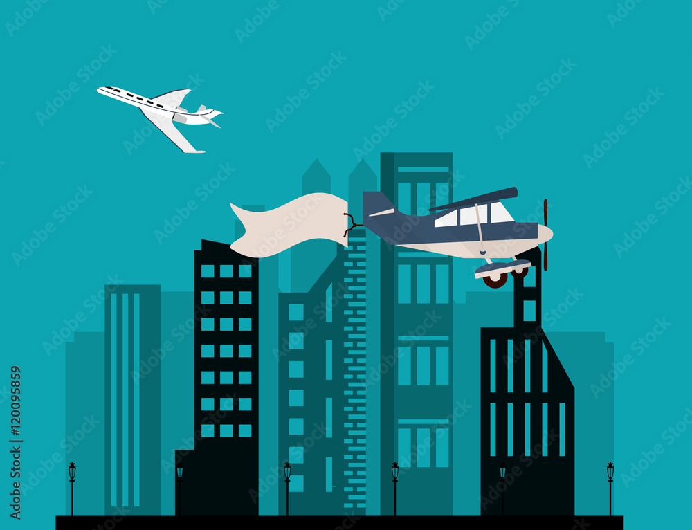 Obraz premium airplane and advertising banner over city vector illustration 