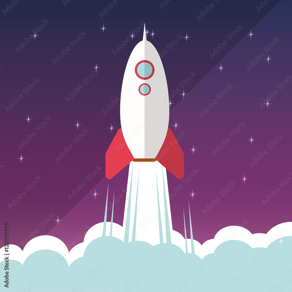 single rocket icon with starry sky background vector illustration 