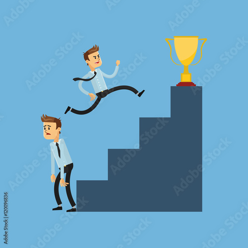 flat design businessmen competing for trophy icon vector illustration