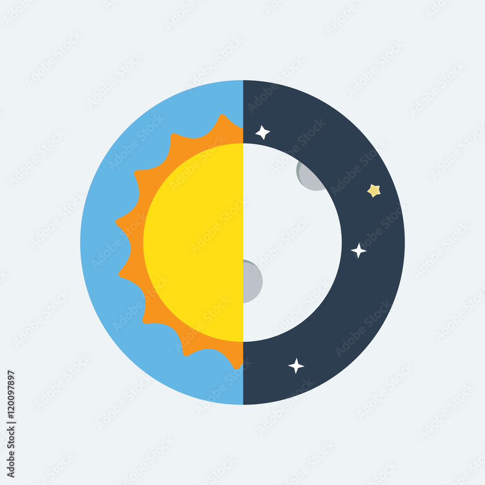 Equinox half day half night. Day and Night background with landscape