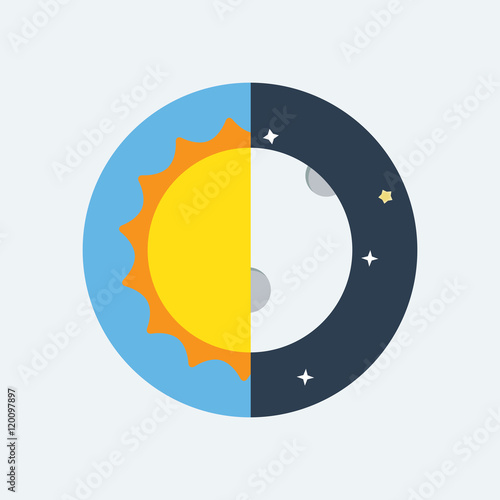 Equinox half day half night. Day and Night background with landscape vector illustration.