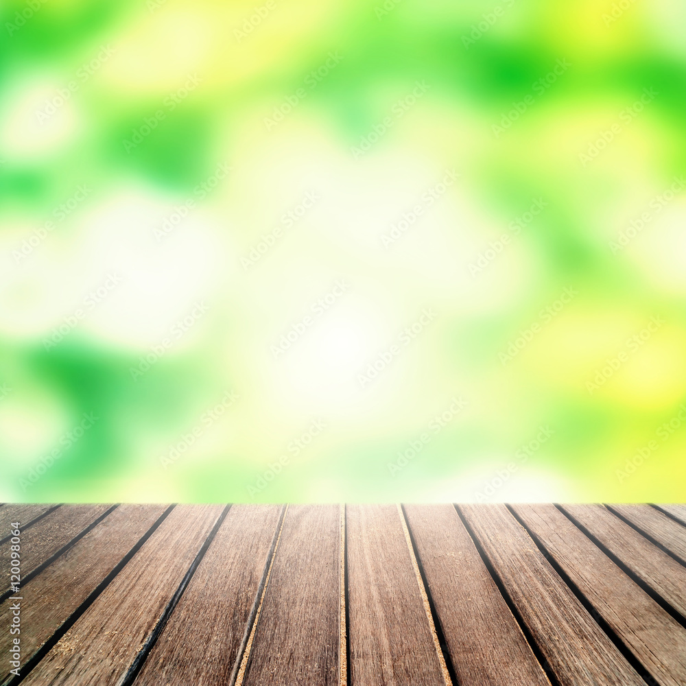 Spring Background. Wood panel tabletop with Abstract Spring blur Spring Background. Wood panel tabletop with Abstract Spring blur