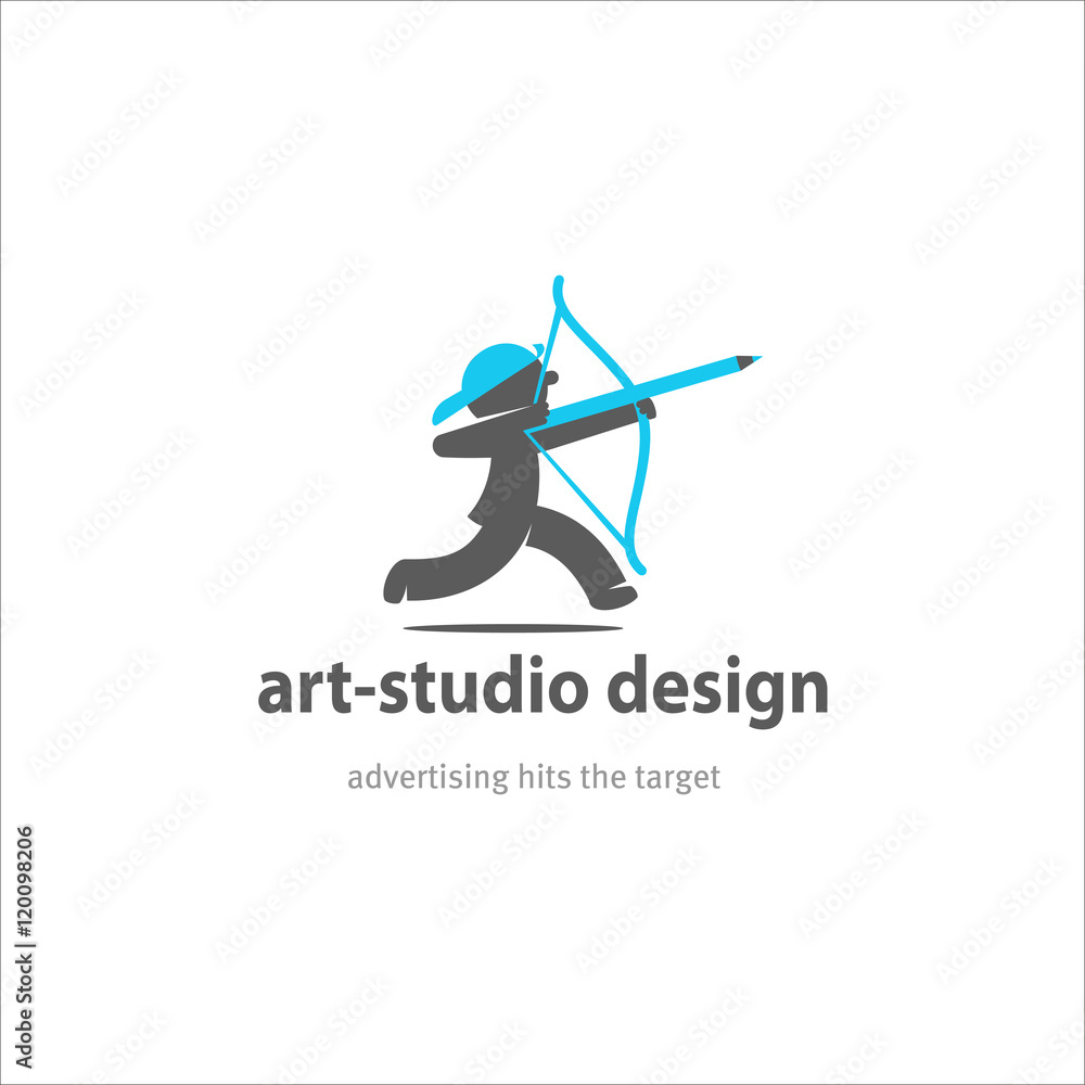 Logo design Studio. The man with the pencil. The arrows from the Logo design Studio. The man with the pencil. The arrows from the