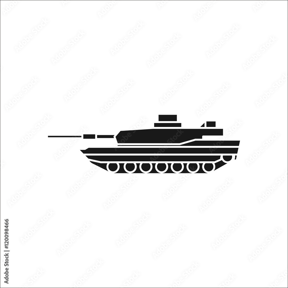 Modern military tank sign silhouette icon on background