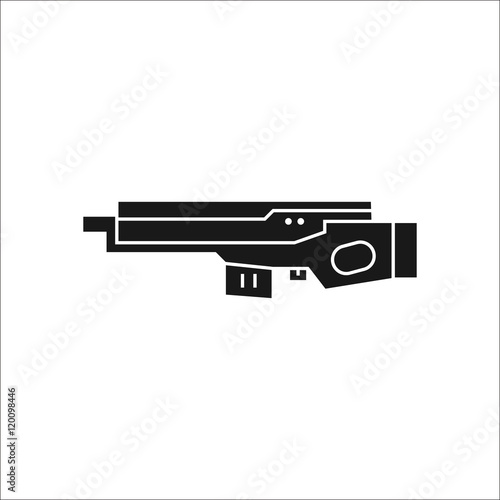 Futuristic large laser gun rifle sign silhouette icon on background