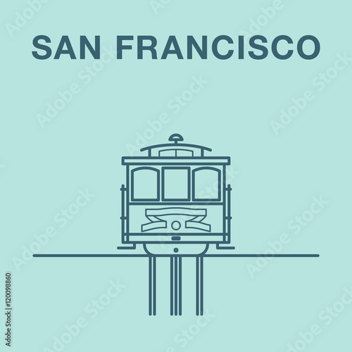 San Francisco Cable Car illustration made in line art style.