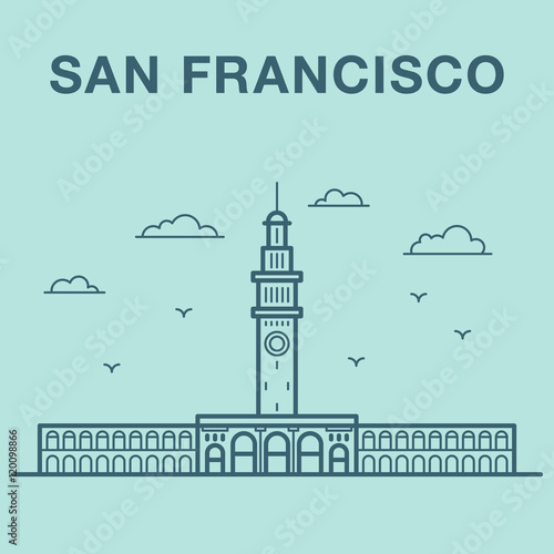 San francisco Ferry building illustration made in line art style