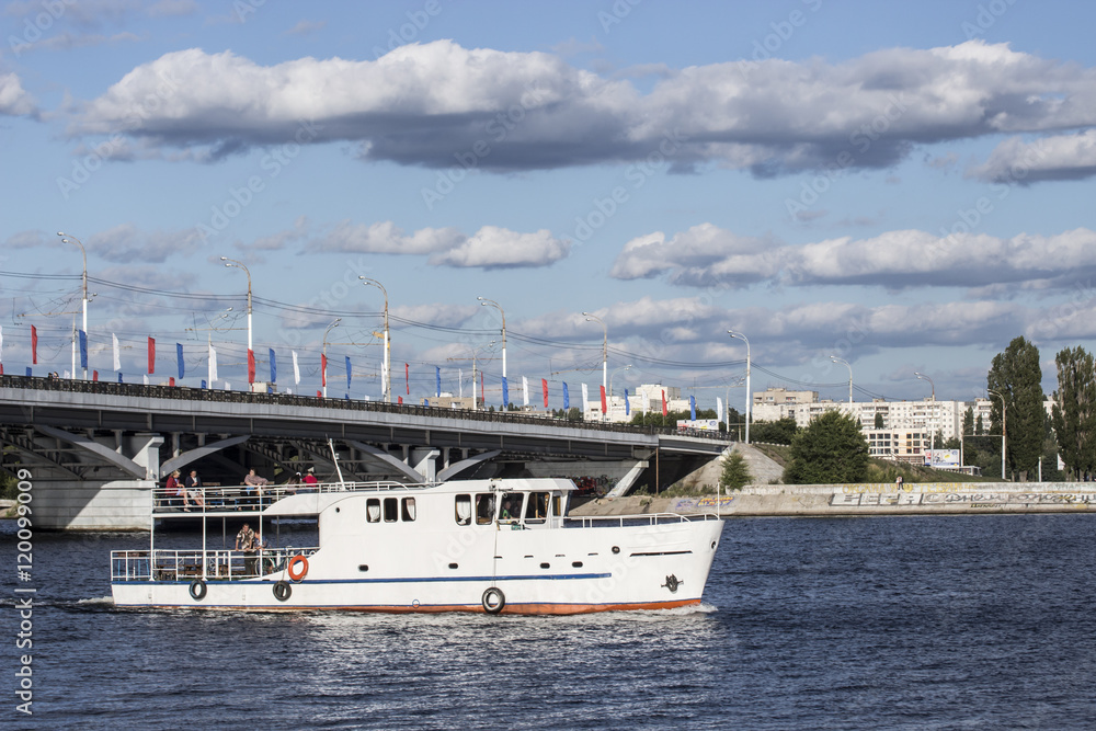 small cruise ship in the city