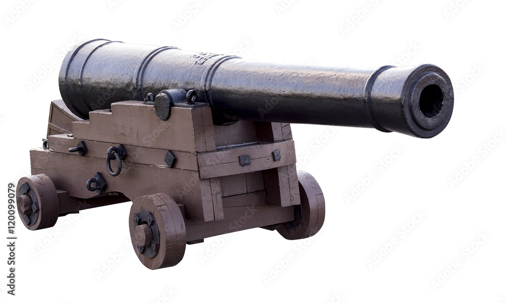 historical gun on a wooden carriage