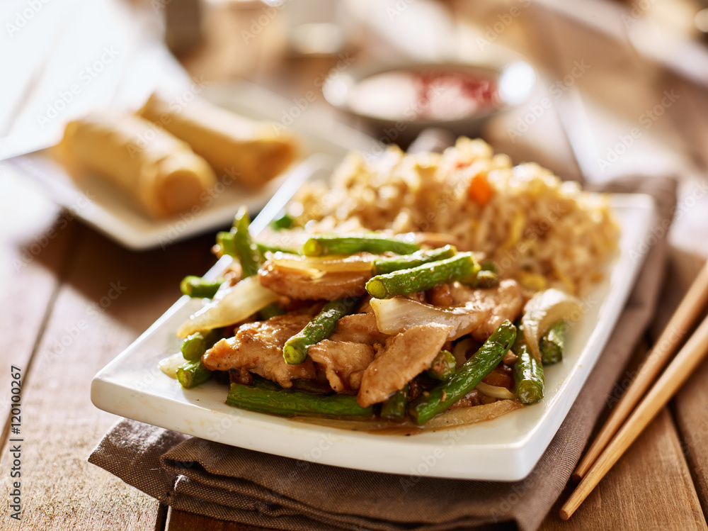 chinese greenbean and chicken stir fry with fried rice chinese greenbean and chicken stir fry with fried rice