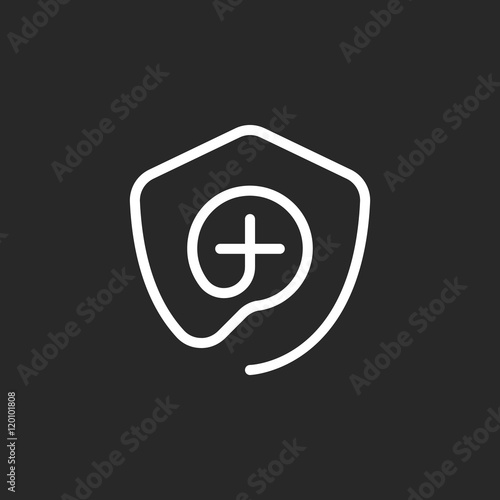 Add or plus with shield sign one line icon on background