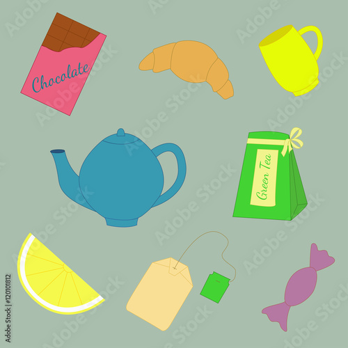 Color vector set with tea elements
