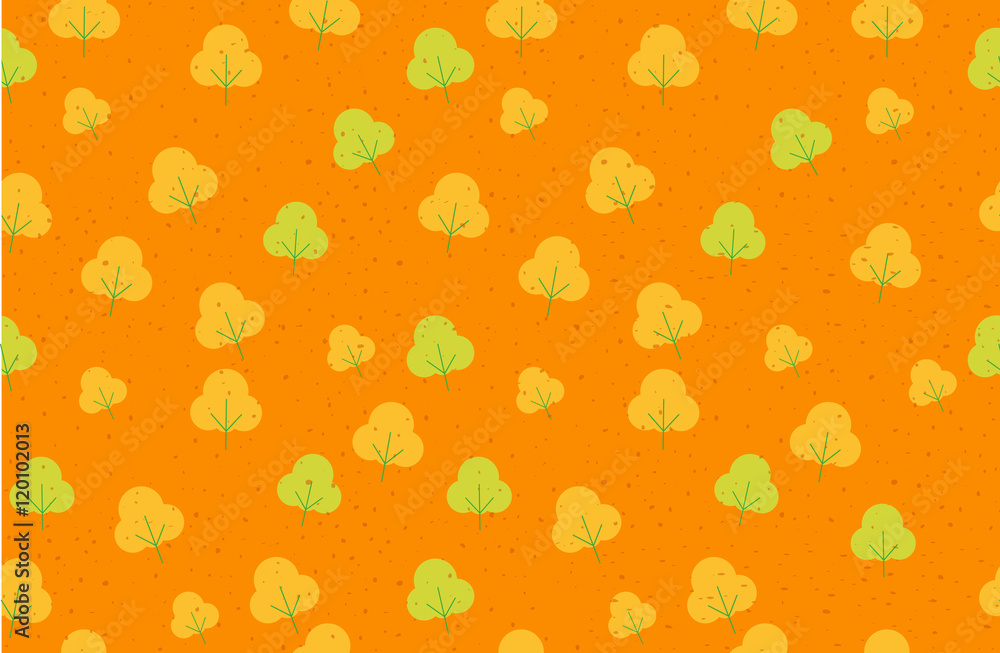Autumn tree background, vector seamless pattern, retro fabric