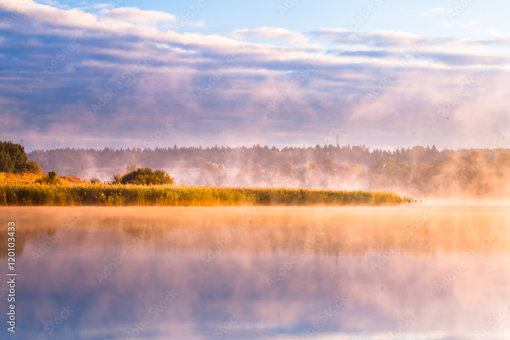 misty morning on Mazury lake 