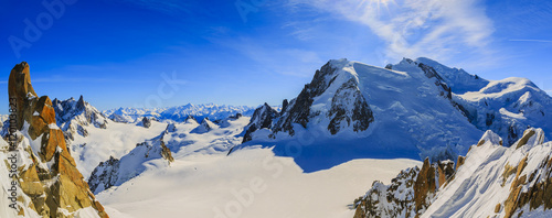 Fototapeta Mont Blanc massif panorama, view from Aiguille du Midi, France.
