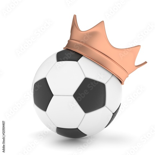 Soccer ball with bronze crown on white background. 3D rendering.