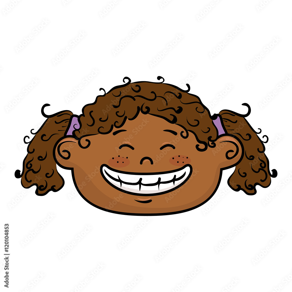 Fototapeta premium afro girl kid cartoon face smiling with black hair vector illustration
